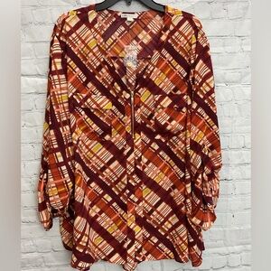 Plaid Women's Top in Red and Orange (TO33)